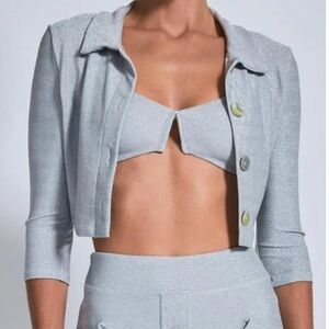 Devon Windsor Lila Jacket powder blue shimmer lured jacket crop top M